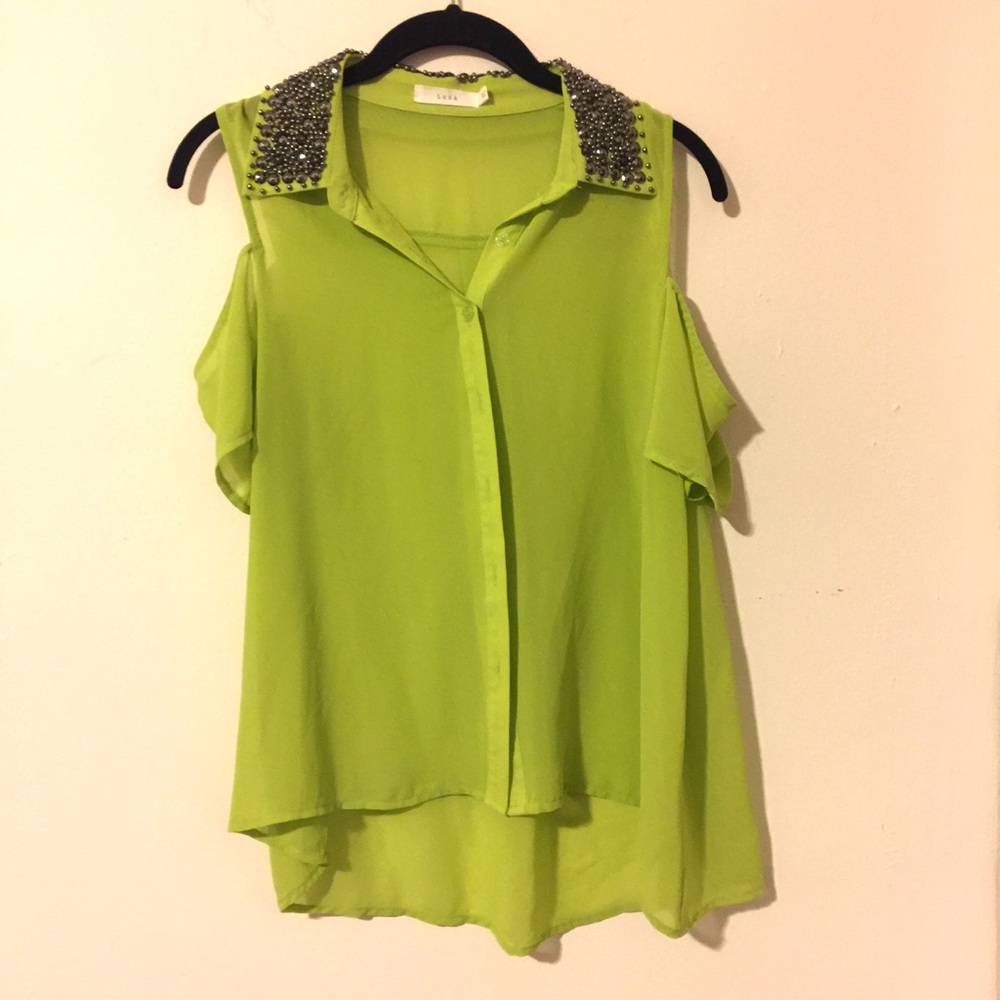 Cold Shoulder Sheer Button Up Top